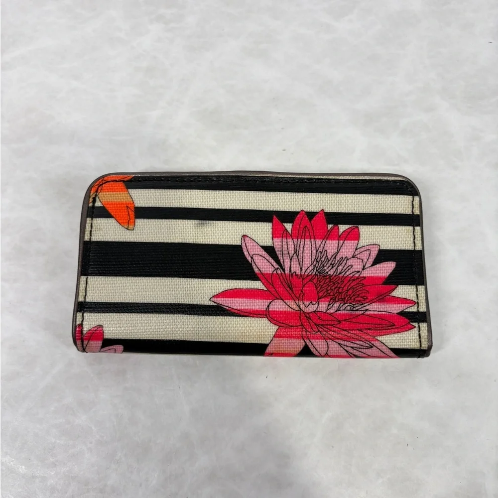 Sakroots Striped Floral Wallet‎ - Black, Cream, Pink & Orange